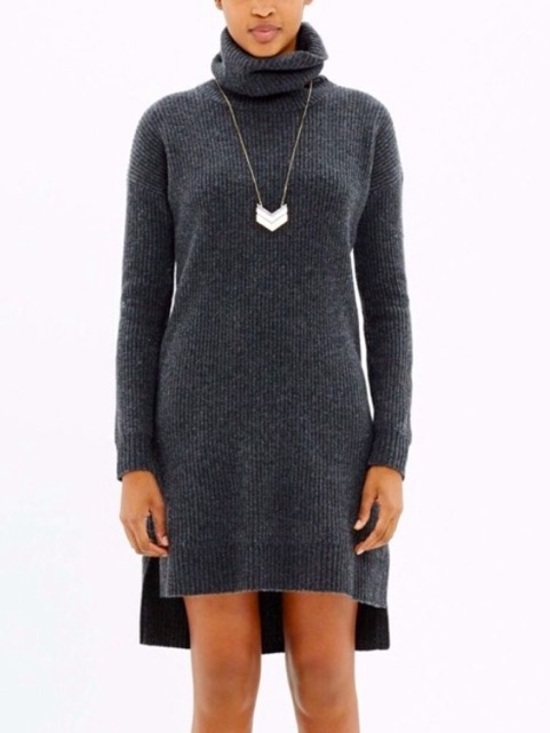 Madewell Dresses & Skirts - Madewell Dark Merino Wool Charcoal Ribbed Turtleneck Sweater Dress